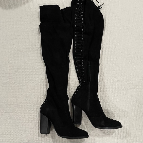 Lace up Nasty Gal High Thigh Black Boots - Picture 2 of 6